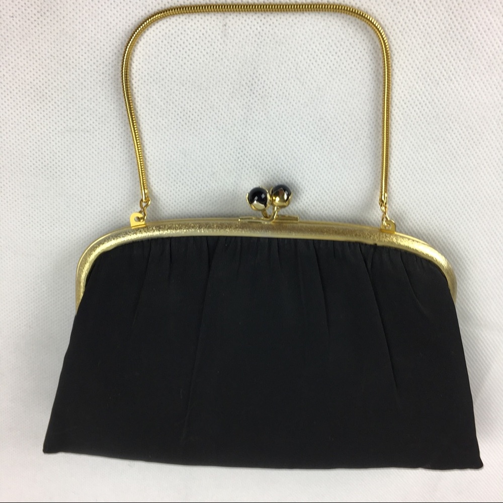 Vintage Harry Levine Black Satin Evening Bag